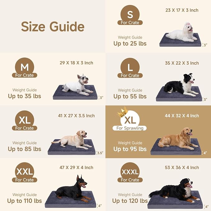 Waterproof Dog Bed for Stretching Out, XL Washable Reversible Pads, 44x32 | Pet Bed for Medium Large Dogs with Removable Cover, Waterproof, Wipeable, Anti-Slip, Outdoor, Dark Grey
