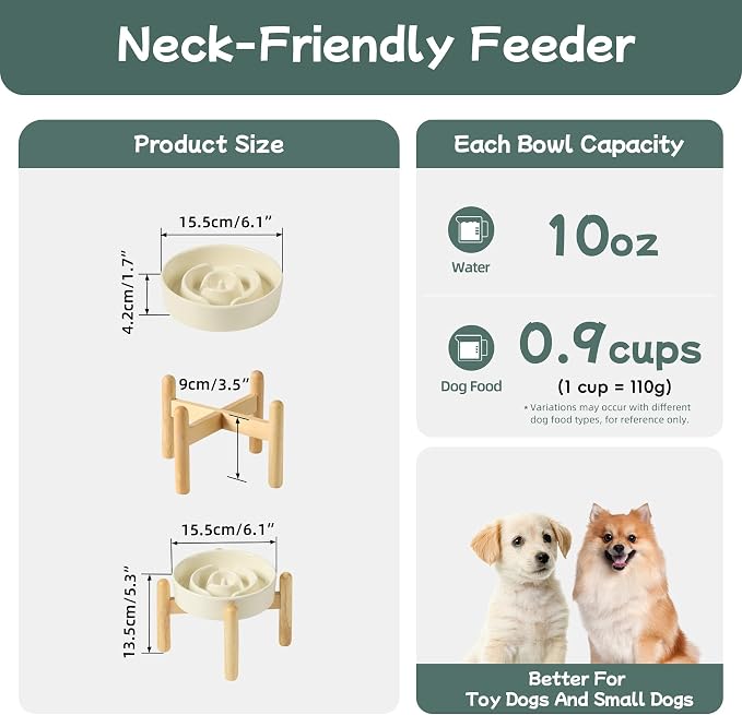 Havniva 6.1” Raised Slow Feeder Dog Bowls, 0.9 Cups Ceramic Dog Bowl Slow Feeding for Small Breed, Elevated Puzzle Dog Food Bowl with Wooden Stand Non-Slip Anti-Gulping & Anti-Choking