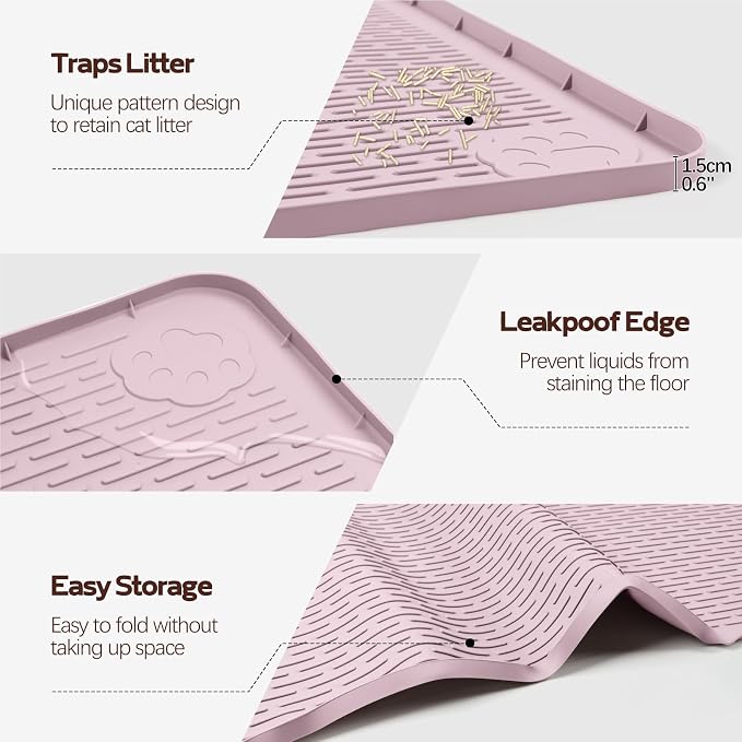 Silicone Cat Litter Mat for Litter Box 50”x35” Large Cat Mat, Pink | Waterproof, Non-Slip, Leak-Proof Rug Mat with Lip, Easy to Clean, Extra Large Litter Catcher Mat for Floor