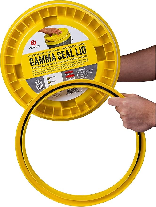 Gamma2 Gamma Seal Lid for Utility Buckets - Fits 3.5, 5, 6 & 7 gallon buckets, Yellow, Made in USA (Pack of 12)