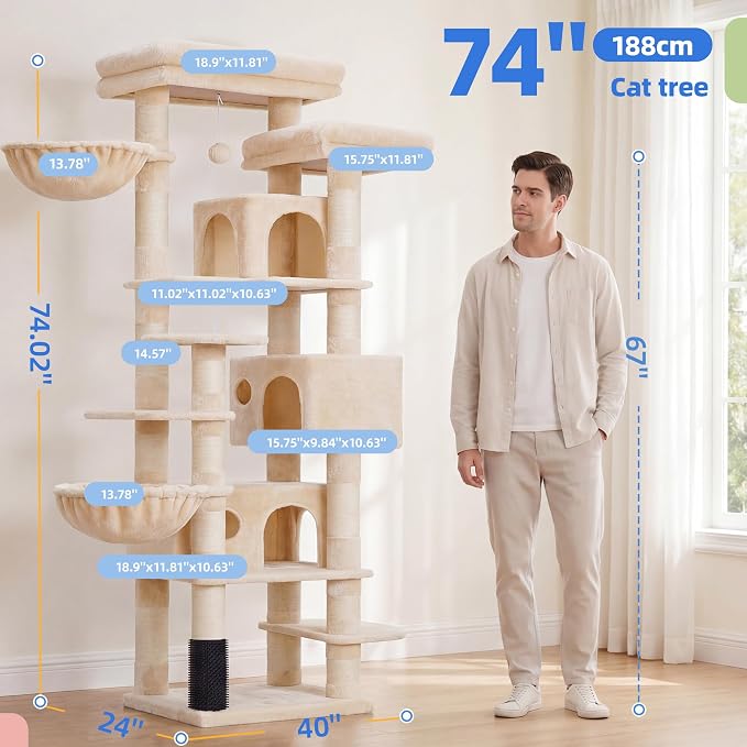 Hey-brother Cat Tree, Multi-Level Tower with 3 Condos, Hairbrush, MPJ035-MM