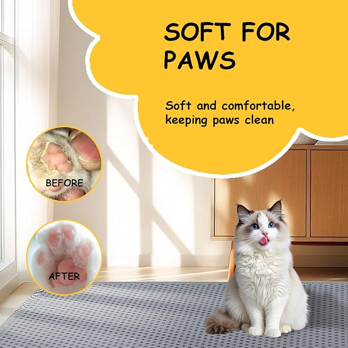 Cat Litter Mat, Litter Box Mat, Large Double Layer Waterproof Proof Trapping mat, Non-Slip Design, Kitty Litter Rug, Cat Supplies, Easy to Clean, 24x15 Inch, Grey, Pack of 1