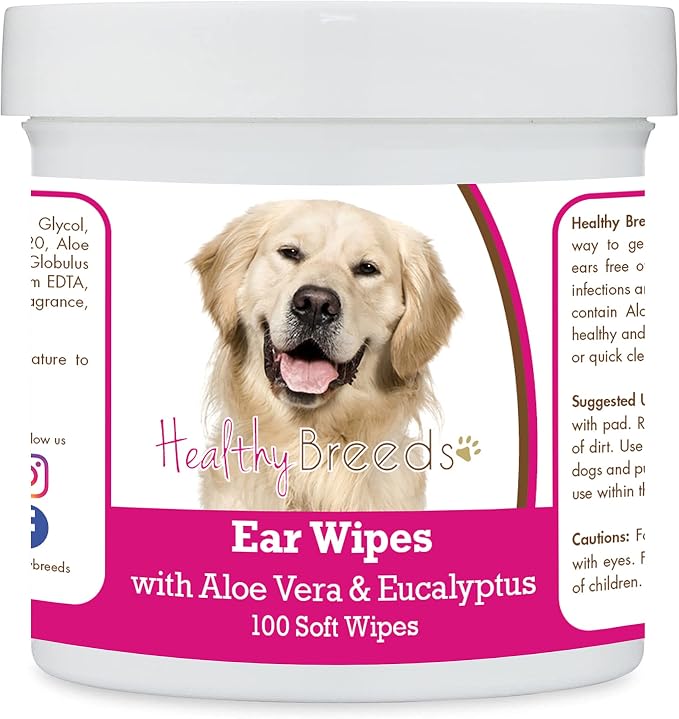Healthy Breeds Golden Retriever Ear Cleaning Wipes with Aloe & Eucalyptus for Dogs 100 Count