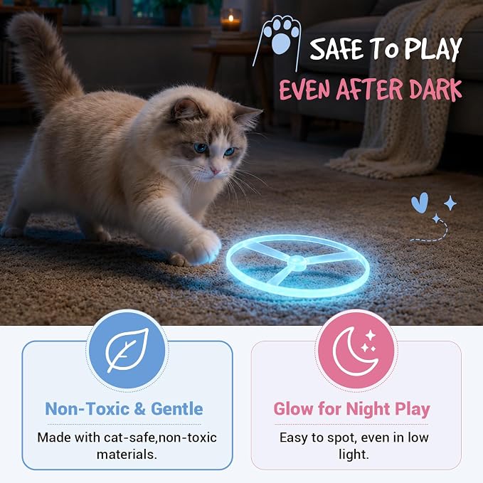 Flying Disc Launcher Cat Toy, Rechargeable Large Capacity & Up to 20m Range | Interactive Cat Fetch Hunting Tracking Toy with 5 Soft & Flexible Discs, Flying Disc Toy for Indoor Bored Kitten & Adult Cat
