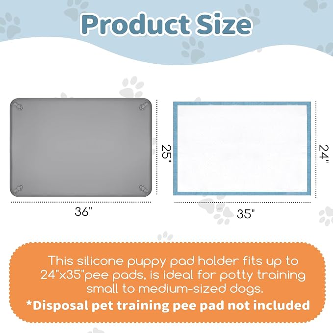 Pee Pad Holder for Dogs,25 x 36 Inch Dog Potty Tray with Silicone Clips Dog Puppy Pad Tray,Non-Slip Leak-Proof High Edge Silicone Puppy Pee Tray Mat for Home Floor Protection