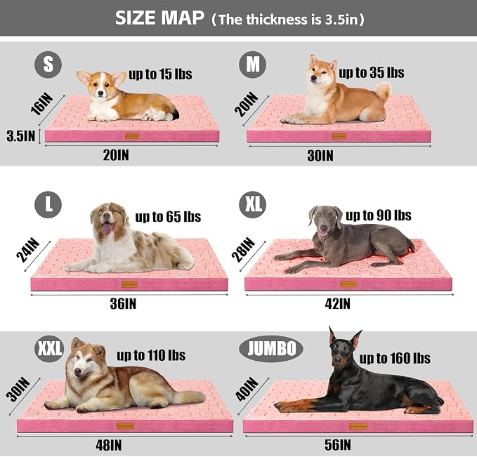 Patas Lague Orthopedic Large Dog Bed Washable Pet Crate Mat 42''X28'' Pink | Egg-Crate Foam Dog Couch For Large Sized Dogs, Waterproof Removable Cover, Soft Pet Bed With Nonskid Bottom