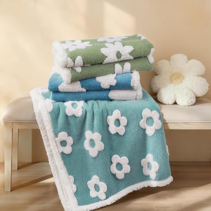 Luciphia Waterproof Pet Blanket for Medium Large Dogs Washable Fluffy Thick Jacquard Shag Fleece Warm Sherpa 3D Textured Flower Print for Cats Puppy Couch Protection (Blue,85x57 inches)