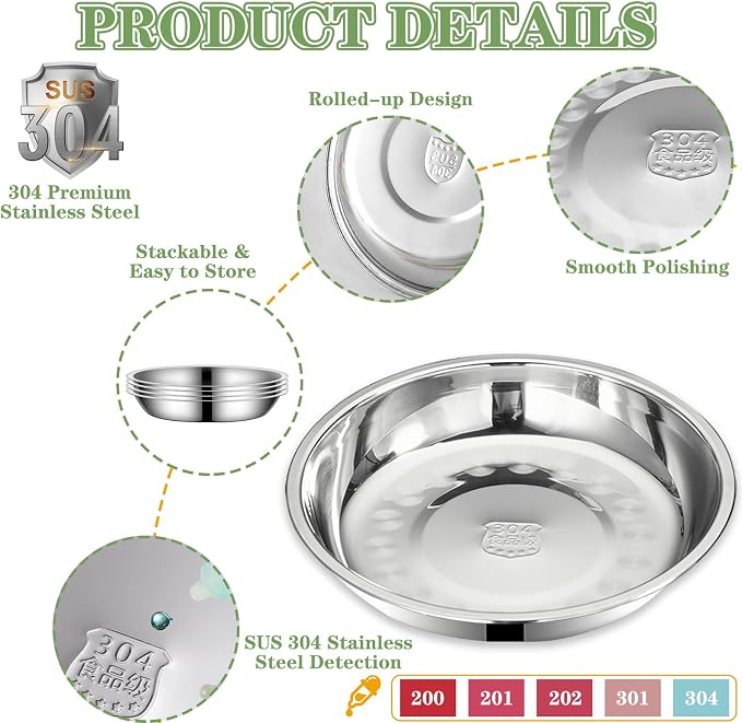 5Packs Cat-Bowls Cat Food Bowl - Thickened 6.2 Inch 304 Stainless Steel Cats Feed Bowl for Indoor Cats Shallow and Wide Whisker Fatigue Relief Pet Feeding Plates for Kitten Puppy Small Dog (5 Packs)