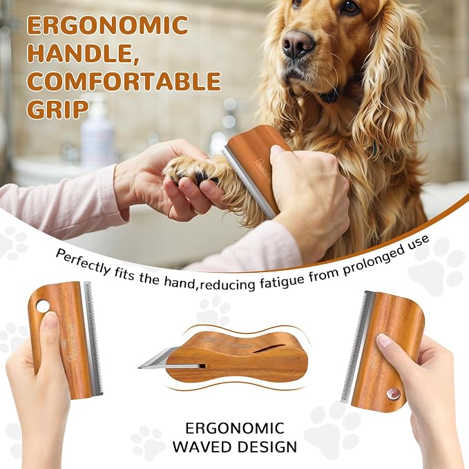 Pawaboo Deshedding Brush for Dogs & Cats, Dog Hair Removal Comb | Grooming Shedding Brush with Ergonomic Gripping for Short Hair Dogs and Cats, Hangable Pet Cleaning Comb Supplies, 5.1 Inch