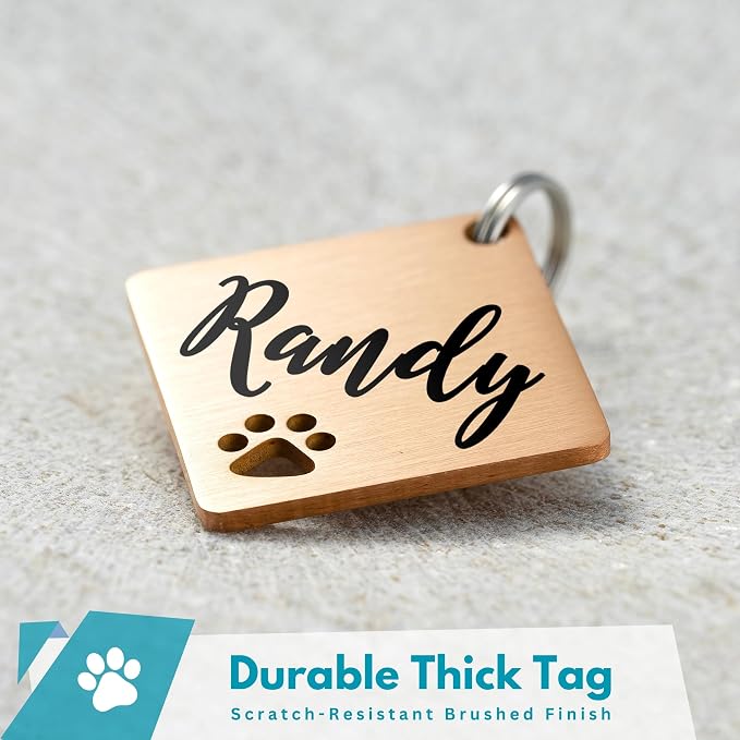 Ultra Joys Dog Tags Personalized for Pets - Hollow Paw Custom Pet ID Tag - Engraved Dog Tag for Small, Large Dogs - Small Diamond in Rose