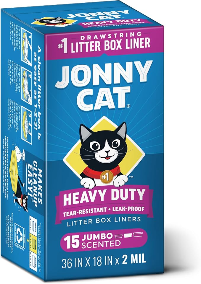 Jonny Cat Heavy Duty Tear-Resistant Scented Litter Box Liners, Jumbo, 36in x 18in, 15ct