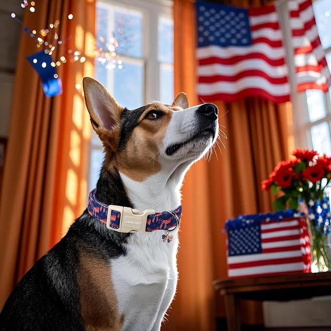 ARING PET 4th of July Collars for Dogs, Fourth of July Patriotic Bow Flag Red Blue Dog Collar for Puppy Small Medium Large Boy Girl Doggy-XS