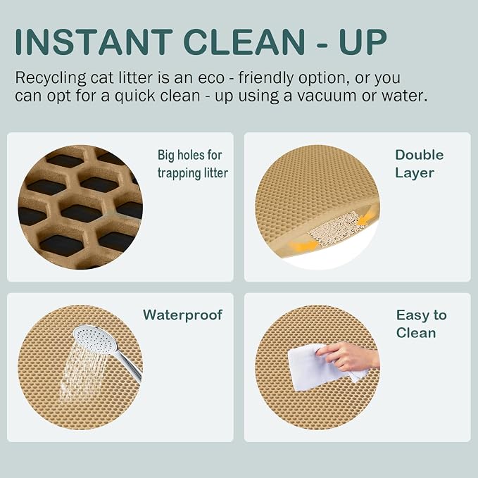 Cat Litter Trapping Mat, Double Layer Waterproof Proof Litter Box mat, Non-Slip Design, Easy to Clean, Beige Cat Box Mat 29.9'' x 24''Inch