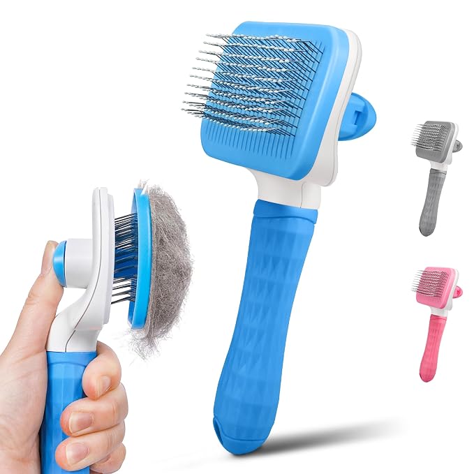 Dog & Cat Brush, Self Cleaning Slicker Brush for Pets Shedding | 1 Click Clean,Lightweight,Massaging Particles,Soft Non-slip Handles,For All Furry Animls