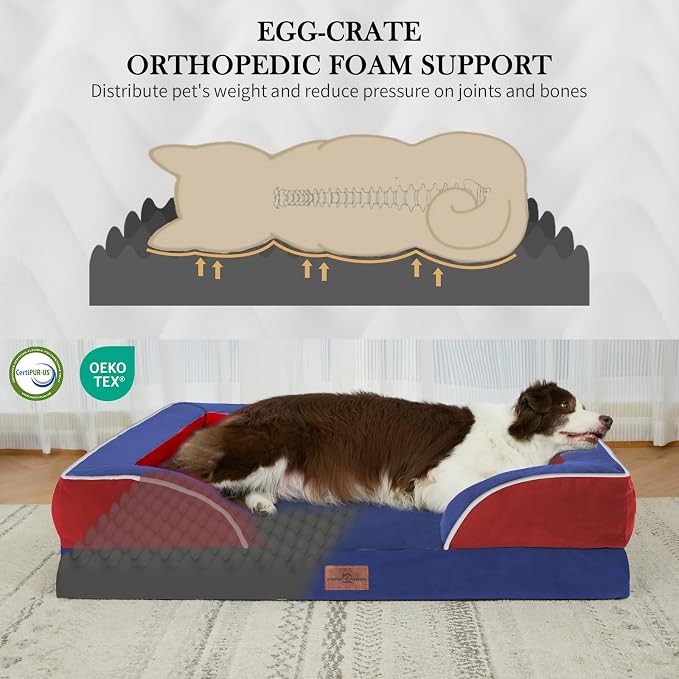 Comfort Expression Orthopedic Dog Bed for Extra Large Dogs with Bolster | Waterproof Dog Couch Bed with Washable Cover & Non-Slip Bottom, Supportive Egg Crate Foam XL Pet Bed, 45x35 Inch