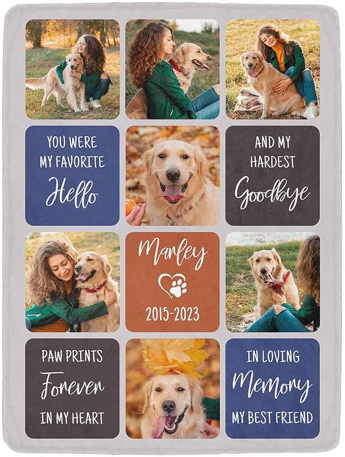 Artsadd Pet Memorial Gifts for Dogs Cats-Personalized Dog Memorial Blanket with Photos and Name-in Loving Memory Gifts for Loved Ones Lost-Custom Remembrance Gifts Blankets for Pets Lover