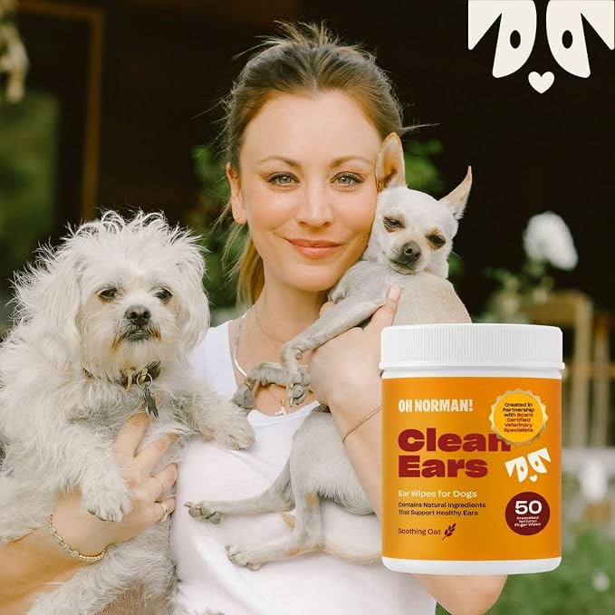 Oh Norman! Ear Cleaning Finger Wipes for Dogs, Aloe & Chamomile, 50 Ct | Vet-reviewed finger wipes with aloe vera & chamomile that gently remove wax & dirt from ears, reducing odor and irritation.