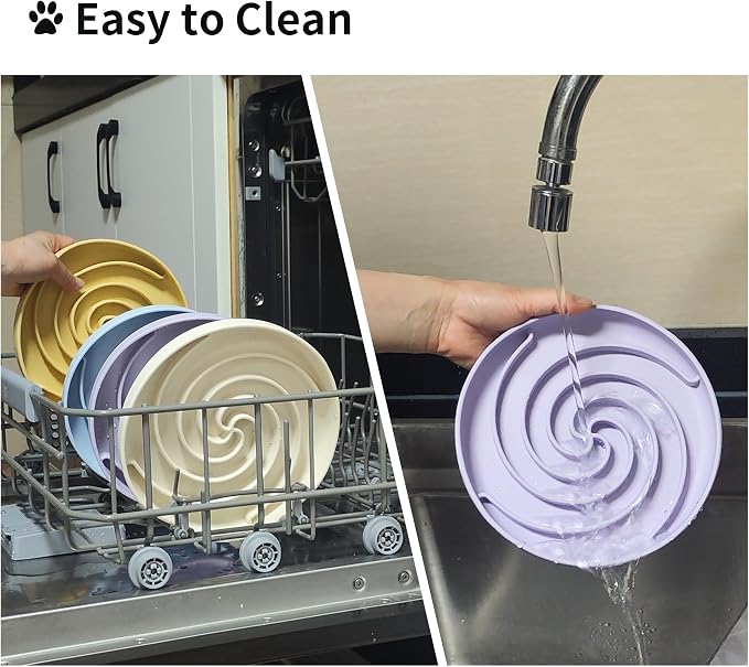 Bifeaw Slow Feeder Dog Bowls, Dishwasher Microwave Safe Silicone Puppy Puzzle Bowl with Non-Slip Design for Eating (White and Purple)