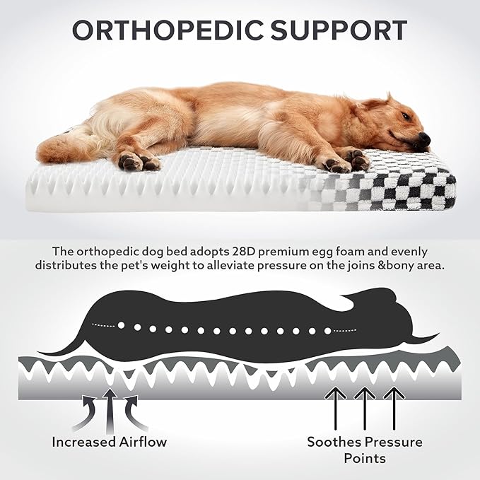 JOEJOY Dog Bed for Large Dogs, Large Orthopedic Dog Bed with Removable Washable Cover, Cute Modern Plush & Memory Egg Crate Foam Dog Bed, 36 x 27 inch, Grey