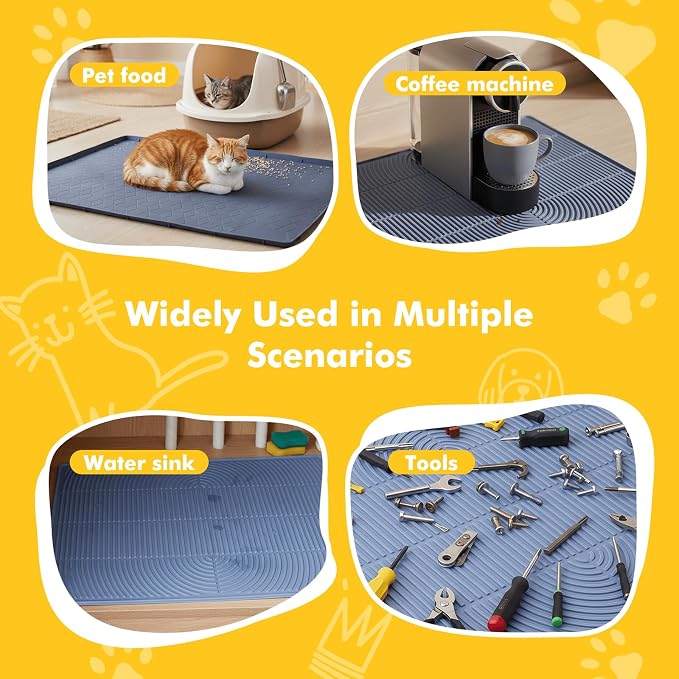 Large Silicone Cat Litter Box Mat 40"X28", Heavy Duty Waterproof Floor Mat for Kitty Litter Tracking Control, Easy Clean Durable Feeding & Litter Mat(Grey)