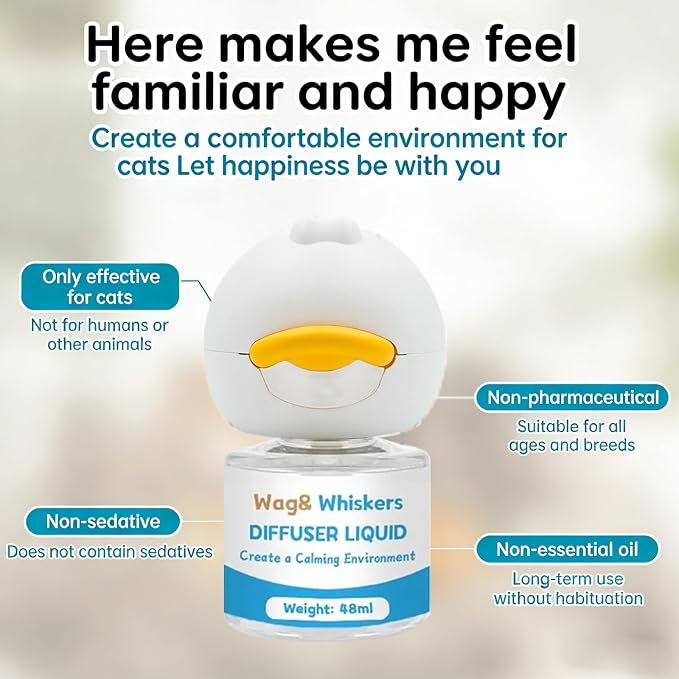 Calming Diffuser, Soothe Your Pet's Emotions, Reduce Stress and Anxiety, and Decrease Fighting and Scratching Behaviors, 3-in-1 Kit for Cats (1Charging Plugs+4Refills)