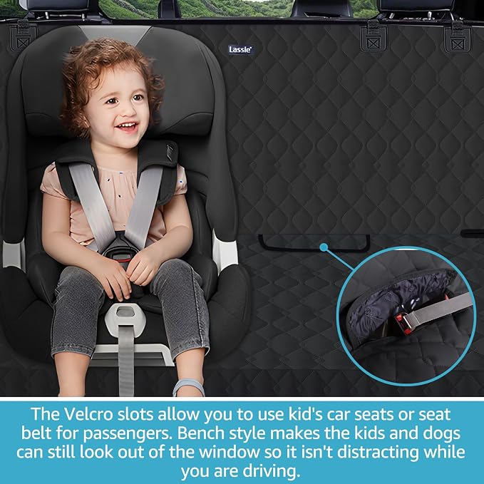 Lassie Truck Back Seat Cover for Dogs with Safety Belt, Truck Bench Seat Cover Compatible with Ford F-Series, F150 /Chevrolet Silverado 1500, Colorado/Ram 1500 Pick Up/GMC Sierra/Toyota Tundra and etc