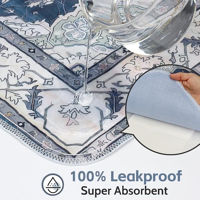 Washable Pee Pads for Dogs, 2 Pack Reusable Puppy Training Pads 48"x32" Super Absorbent Waterproof Dog Training Pads, Non-Slip Potty Pads, Whelping Pads Litter Mat Navy & Ecru