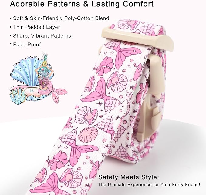 Girl Dog Collar, Summer Pink Mermaid Dog Collars for Giant Large Dogs - Cute Ocean Themed Pup Collar, Soft Adjustable Female Pet Collars with Quick Release Buckle XL