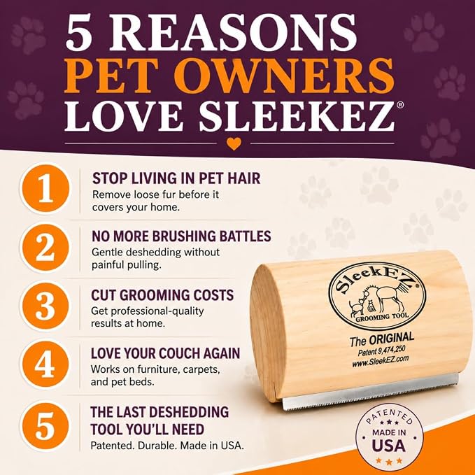 SleekEZ Dog Brush for Shedding | Patented Deshedding Dog Brush | Pet Hair Remover for Short, Medium & Long Coats | Made in USA | 5 Inch