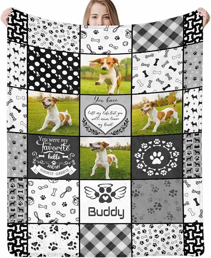 Artsadd Personalized Blanket with Picture in Memory of Dog Custom Photo Blanket Memorial Pet Loss Sympathy Gift