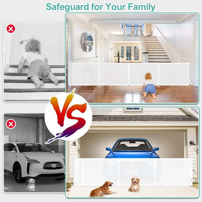 Upgrade 180 inch Retractable Baby Gates, EZIGO Extra Wide Baby Gate for Large Opening Extra Long Mesh Gate for Kids or Pet Dog Gate Child Safety Gate for Stairs Hallways Doorway Indoor Outdoor, White