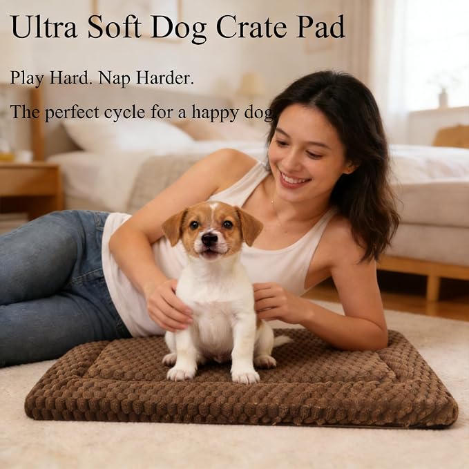 Dog Bed mat Machine-Washable Dog cage mat Dark Brown（24x18x1.5in） | Soft reversible design with non-slip bottom, machine washable, lightweight, ideal for crates, travel, and home