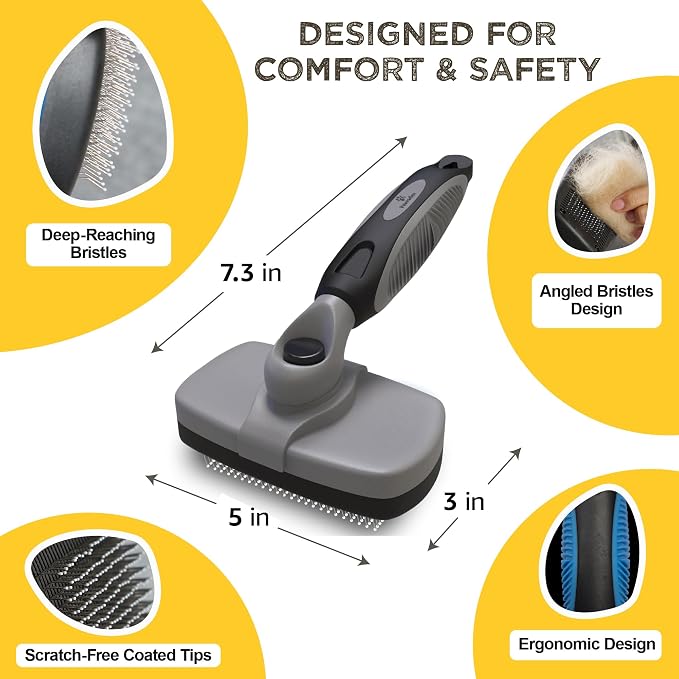 Deshedding Dog Brush for Shedding – Self Clean Cat Brush Deshedding & Grooming Tool for Long Haired and Short Haired Dogs, Slicker Brushes for Dogs, Skin-Friendly, Retractable Bristles, Easy to Clean