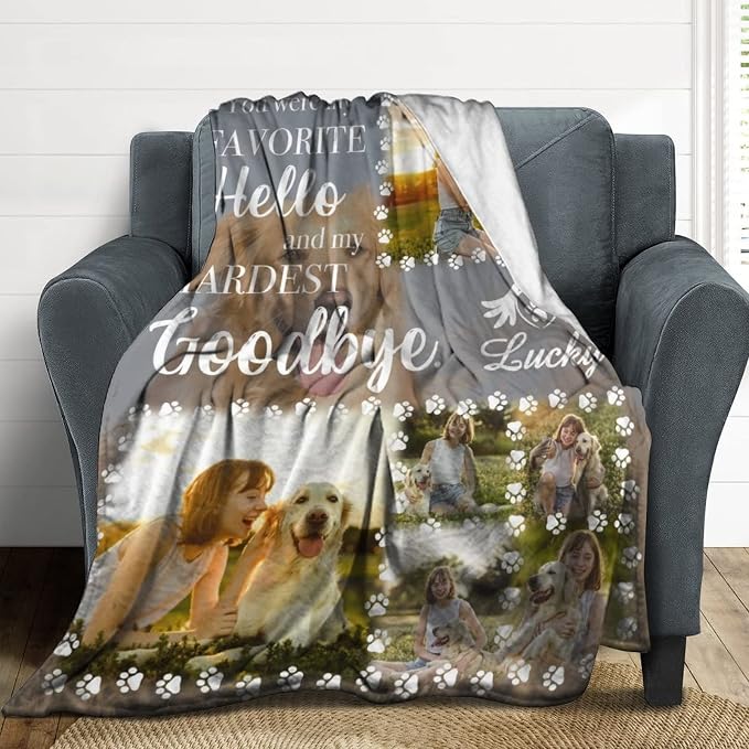 Artsadd Customized Pet Memorial Blanket - Personalized Dog Cat Pet Blanket Throws - 40"x50" Multicolor Fleece Throw Blanket
