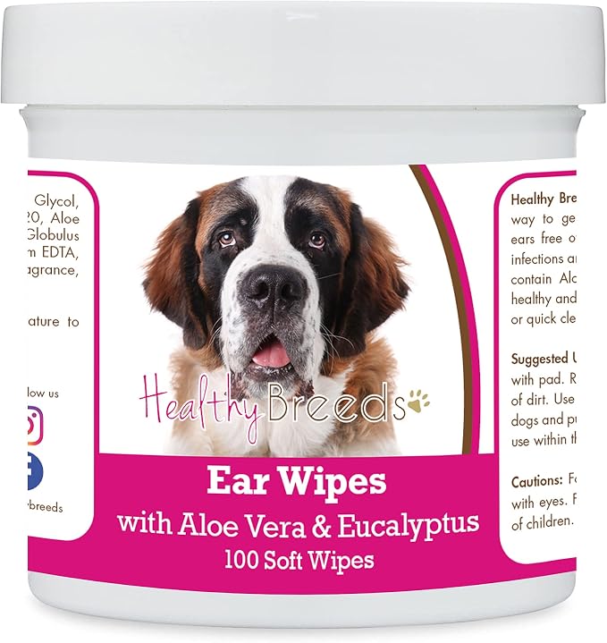 Healthy Breeds Saint Bernard Ear Cleaning Wipes with Aloe & Eucalyptus for Dogs 100 Count
