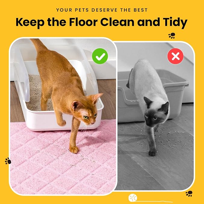 Conlun Cat Litter Mat Litter Trapping Mat, 24" x 17" Premium Durable PVC Grid Mesh with Scatter Control, Non-slip, Less Waste Cat Litter Box Mat, Pink