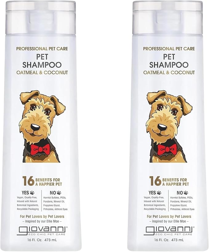 GIOVANNI Professional Pet Shampoo, Oatmeal & Coconut, Aloe Vera, 16 oz | For All Dog Fur Types, Deeply Cleanses, Silkens, Helps Neutralize Odors, Controls Static, 2 Pack