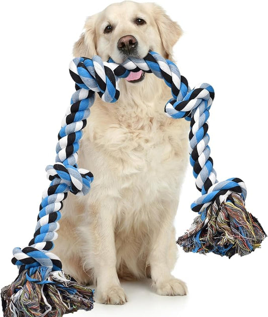 LECHONG Dog Toys for Aggressive Chewers Tough Rope Chew Toys for Large and Medium Dog 3 Feet 5 Knots Indestructible Cotton Rope for Large Breed Dog Tug of War Dog Toy Teeth Cleaning