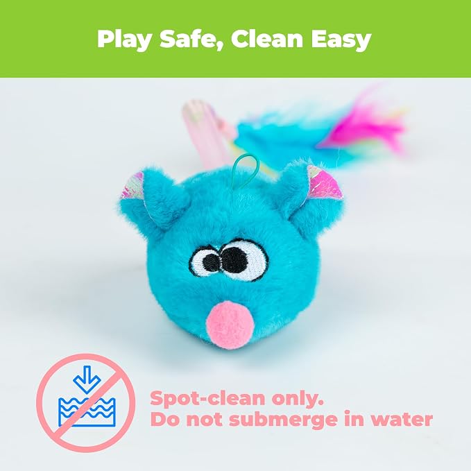 Catify Best Pet Supplies Interactive Squeak Mice – Tap-Activated Realistic Mouse Cat Toy Catnip-Infused, Elastic Mesh & Feathered Tail With Realistic Squeaks For Indoor Cats & Kittens - Blue & Fuchsia