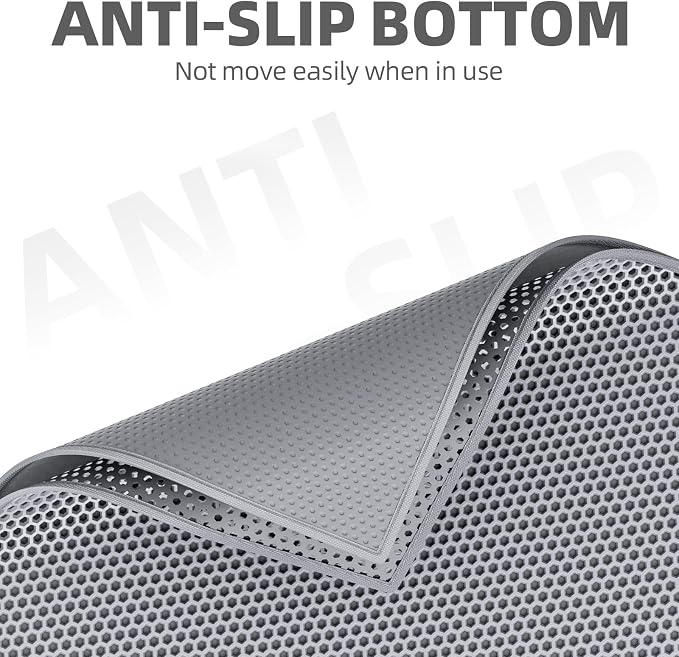 ESTHELLO Cat Litter Mat Honeycomb Double Layer Design 36’’ x 30’’ Gray