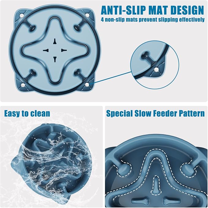 Slow Feeder Dog Bowls Medium Breed, Dog Food Bowl Medium Anti-Choking Bloat Stop Puzzle Healthy Eating Bowl (Blue, 2 Cup)