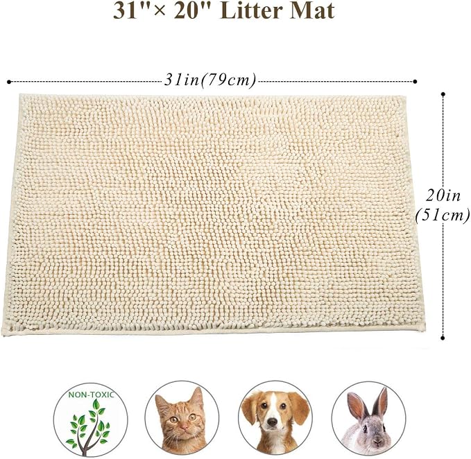 VIVAGLORY Cat Litter Mat Softgrip Litter Trapping Mat, 31"× 20", Beige | Litterbox Rug Box Catcher for Indoor & Floor, Easy Clean Washable Less-Mess Waterproof for Cat