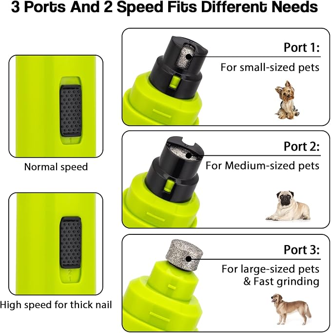 Casfuy Dog Nail Grinder Upgraded - Professional 2-Speed Whisper-Quiet Electric Pet Nail Trimmer Painless Paws Grooming & Smoothing for Small Medium Large Dogs & Cats (Green)
