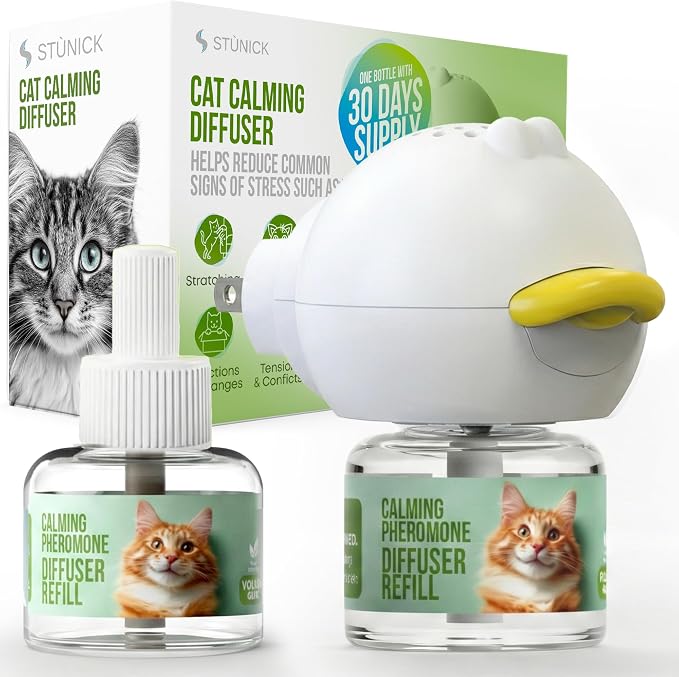 STUNICK CC1 Cat Calming Diffuser, Calming Pheromones, 60 Day Supply, 1 Diffuser and 2 Refills for Stress, Pee Spraying, Cat Fighting, Aggression, Excessive Meowing & Scratching | Odorless