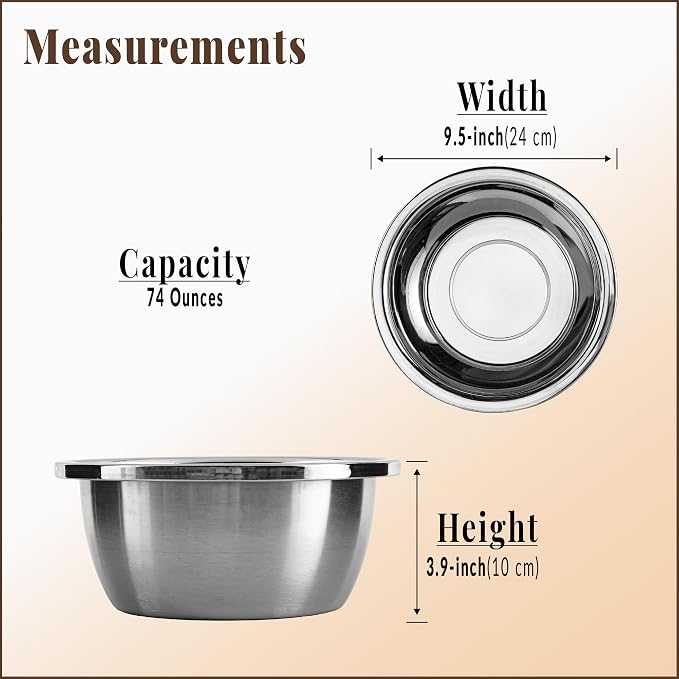 Dog Bowl, Stainless Steel for Large Breeds, 9.5 x 3.9 Inch, 74-oz Capacity | Stainless SUS 304, Thick, Broad Rim for Handling - Fits ZPirates Raised Bamboo Dog Feeder