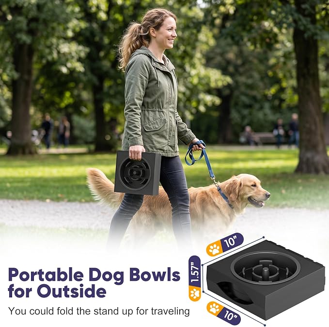 XIAZ Elevated Dog Bowls Large Breed Raised Dogs Bowl Stand Large/Medium Sized Dog Slow Feeder Dogs Bowls Food Water Stands 5 Heights Adjustable 9/11/12/14in Pet Feeder Dish Station