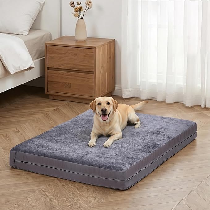 Waterproof Dog Bed for Stretching Out, XL Washable Reversible Pads, 44x32 | Pet Bed for Medium Large Dogs with Removable Cover, Waterproof, Wipeable, Anti-Slip, Outdoor, Dark Grey