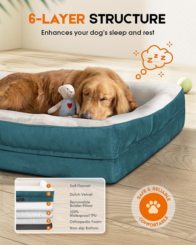 Upvilla Orthopedic Dog Bed, Four-Sided Cushioned Egg-Shaped Foam Dog Sofa, Waterproof Removable Cover, Cat Bed with Non-Slip Base, Small Pet Bed,Blue