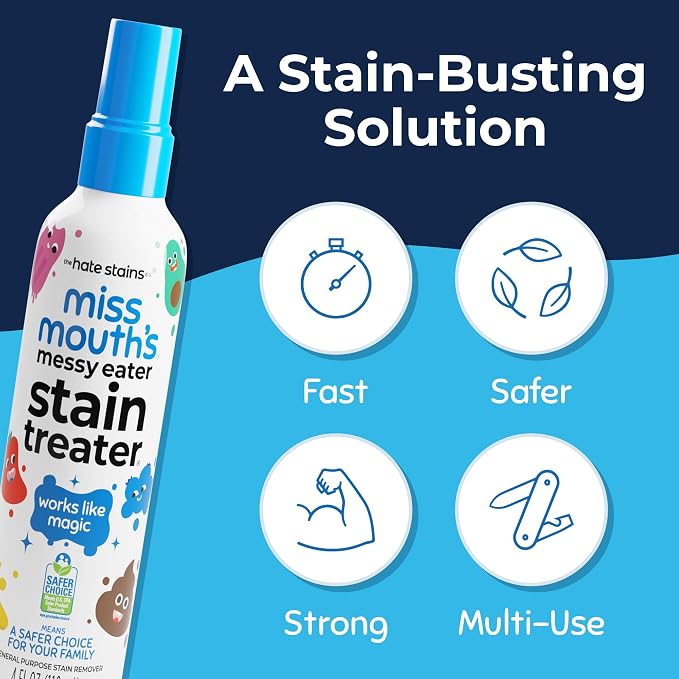 Miss Mouth's Messy Eater Stain Treater, Laundry Stain Remover, 4 Oz, 2 Pack | Newborn & Baby Essentials; Cleans Off Food, Grease, Coffee; Use on Laundry, Underwear, Fabric