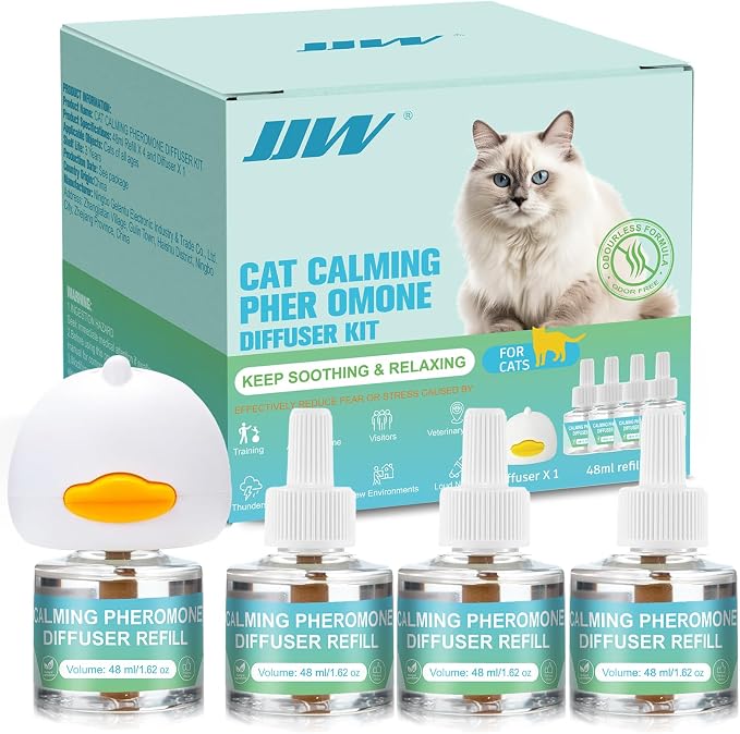 Cat Calming Pheromone Diffuser 4 in 1 Kit Cat Relaxing Pheromone Diffuser Relieve Anxiety Reduce Fighting Spraying and Scratching 48ml Refill